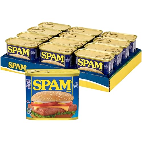 SPAM Classic Canned Meat, Protein Food, Shelf Stable Food, 12oz x12 | Pork. Bulk Canned Food. Gluten-free. Breakfast Meat, Lunch Meat. Great for Eggs, Rice, Ramen, Musubi, Tacos, Sandwich Meat