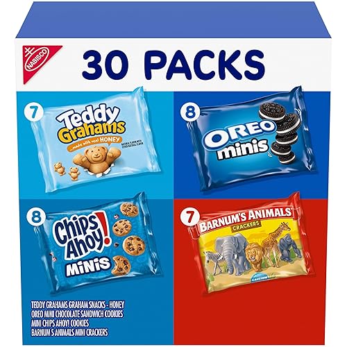 Nabisco Team Favorites Snacks Variety Pack, 4 Flavors, 30 Snack Packs | BARNUM'S Animal Crackers, TEDDY GRAHAMS, CHIPS AHOY! Minis, OREO Minis Cookies, Individually Wrapped