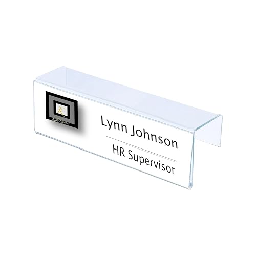 Plastic Products Mfg Acrylic Name Plate Holder – 8.5 x 2.5, 20 Pack | Single-sided cubicle wall mount display, 3" deep desk name plate holder for office partitions.
