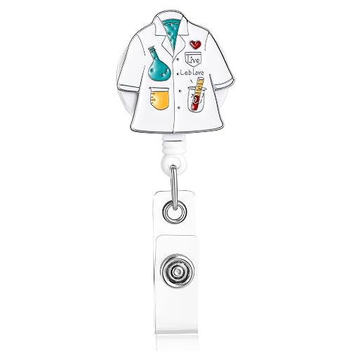 MEDFOLY Lab Coat Badge Reel Retractable Science ID Badge Holder Clip | Funny Scientists Doctor Nurse Laboratory Enthusiasts Card Badge Reel,Enamel Charm Design,Smooth Nylon Rope