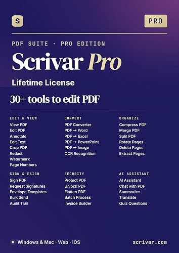 Scrivar PDF Pro - Organize, Edit, Compress, Convert, Merge, eSign, OCR & 30+ tools | Lifetime License