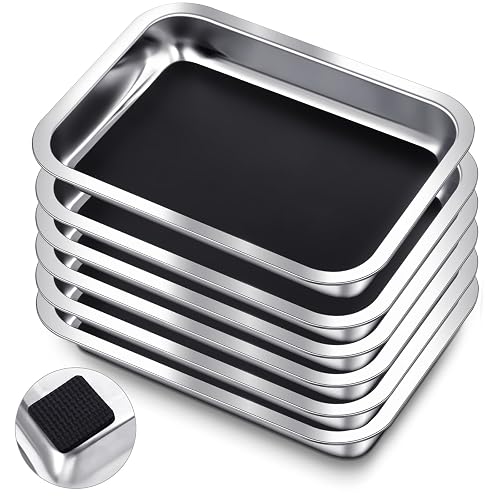 Conelist 6 Set 10.2 x 7.5 Inch Stainless Steel Dissection Pan with Wax and Rubber Nonslip Mat, Reusable Classroom Dissecting Pan, Laboratory Tray for Biology Lab, Science Education Supplies (Black)