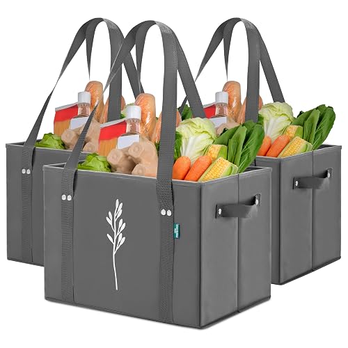 Green Bulldog Reusable Grocery Bags - Heavy Duty Reusable Shopping Tote Bags W/Long Handles, Foldable & Collapsible, Holds Up to 65 lbs - for Kitchen, Picnic 3 Pack