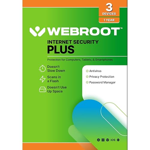 Webroot Internet Security Plus | Antivirus Software 2026 | 3 Device | 1 Year Keycard for PC/Mac/Chromebook/Android/IOS + Password Manager | Packaged Version