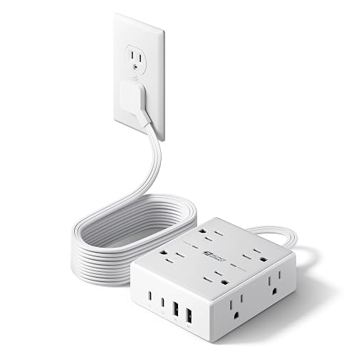 SUPERDANNY Extension Cord,Flat Plug Surge Protector Power Strip,10Ft | 8 AC & 4 USB Ports (2 USB C),Surge Protector with 1050J,Desk Charging Station for Home Office,College Dorm Room Essentials