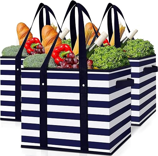 Reusable Grocery Bags 3 Pack, Foldable & Water Resistant Shopping Bags | Large Grocery Tote Bag Water Resistant Shopping Bags Foldable Grocery Bag for Clothes,Shoes and Picnic