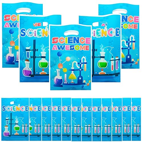 50 Pcs Science Party Favors Bags Science Plastic Gift Treat Candy Goody Bags with Handle for Science Party Supplies