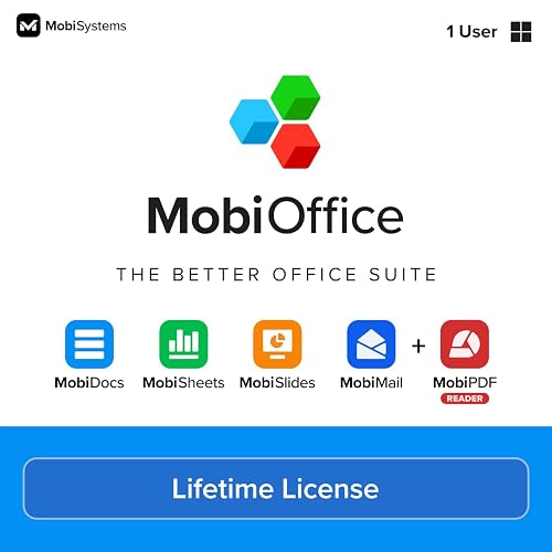 MobiOffice Lifetime 4-in-1 Productivity Suite for Windows | Lifetime License | Includes Word Processor, Spreadsheet, Presentation, Email + Free PDF Reader
