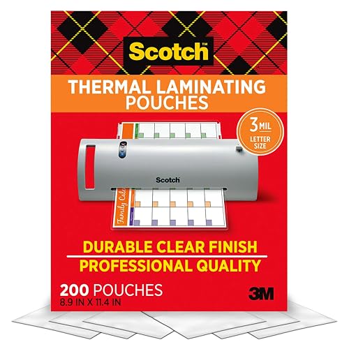 Scotch Thermal Laminating Pouches, 200 Count, Clear, 3 mil. | Ideal Office or School Supplies, Fits Letter Sized Paper (8.9 in. × 11.4 in.)