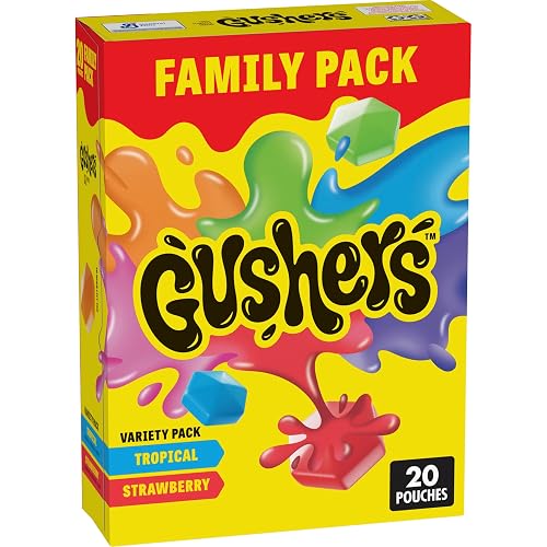 Gushers Tropical & Strawberry Fruit Flavored Snacks, 20 ct, 16oz | Juicy Liquid Center in Every Bite, Gluten Free, Gelatin Free, Good Source of Vitamin C, Family Pack, Ideal for Lunch Boxes