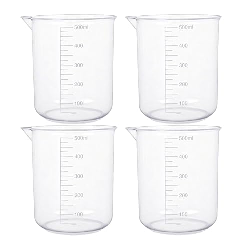 4PCS 500ml Plastic Lab Beakers, Transparent Graduated Measuring Cups with Pour Spout for Science Experiments, Kitchen & DIY
