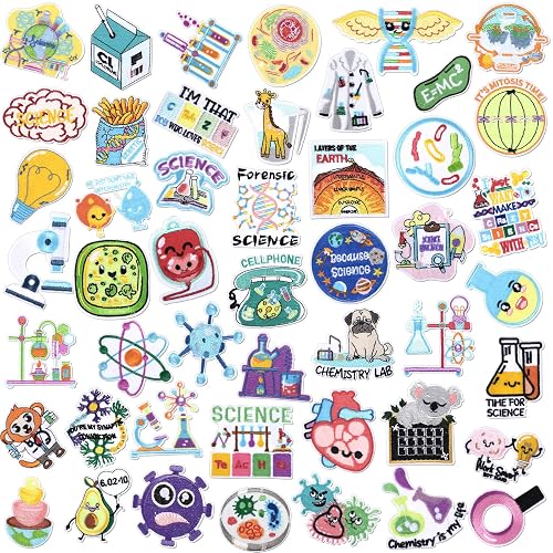 Hotop 48Pcs Science Iron on Patches for Lab Gifts | Embroidered Chemistry Biology Physics Appliques, for Jeans Backpacks Hats, DIY Craft