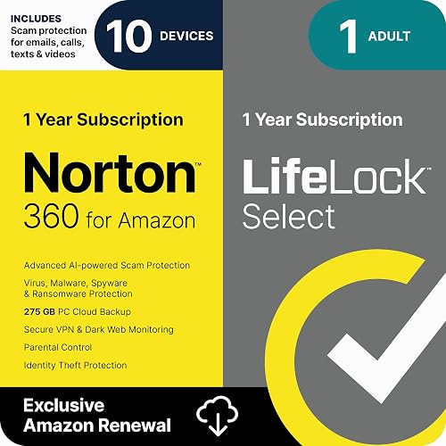 Norton 360 with LifeLock Select Bundle, 1 Year Subscription - 10 Devices - All-in-One Protection for your Devices, Online Privacy, and Identity, Activation Required [Subscription]