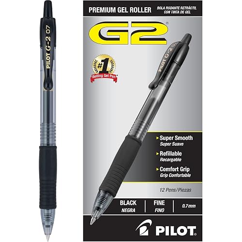 PILOT G2 Pens, Premium Refillable and Retractable Rolling Ball Gel Pens, Fine Point, 0.7mm, Black Ink, 12-Pack