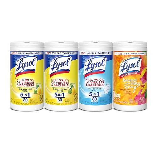 Lysol Disinfecting Wipes, Cleaner, Lemon + Mango + Linen, 80 ct. (4 Pack) | All Purpose Cleaner, Sanitizing, Deodorizing, Apartment Essentials, Back To School Cleaning Supplies, Kitchen & Bathroom Wipe