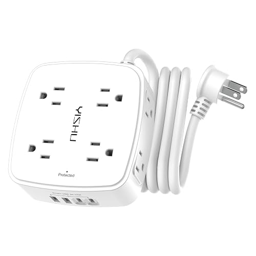 YISHU 6Ft Surge Protector Power Strip with 8 Widely Outlets & 4 USB Ports | 3 Side Outlet Extender with 6 Feet Extension Cord, Flat Plug, for Home, Office, College Dorm Room Essentials, ETL, White