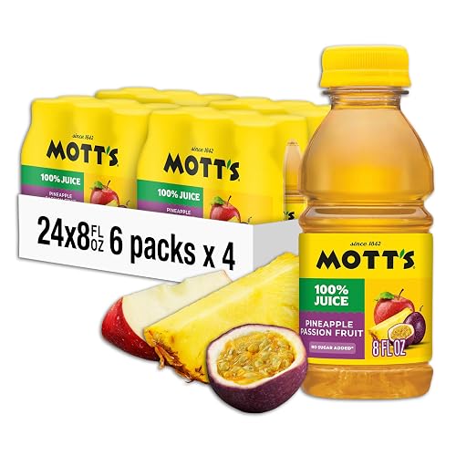 Mott’s 100% Pineapple Passion Fruit Juice Blend, 8 fl oz bottles, 24 Count (4 Packs Of 6)