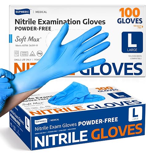 Supmedic Medical Soft Max Nitrile Exam Gloves Powder-Free Disposable 100 Ct | Soft Stretch Fit • Powder-Free • Latex-Free • Examination • Cooking • Cleaning· Food Prep • 100 Count • Blue
