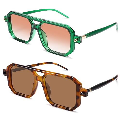 GLARDEFE Retro Aviator Sunglasses for Women Men | Vintage 70s Trendy Square Aviators Sun Glasses UV400 Protection Chic Fashion Shades