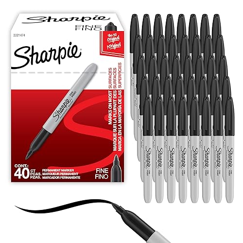Sharpie Permanent Markers, Fine Tip, Black, 40 Count - Office Supplies, Quick Drying, Fade Resistant, For Wood, Plastic, Paper, Metal, And More