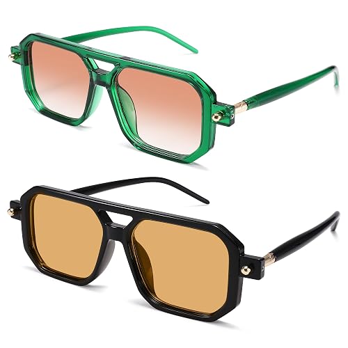 GLARDEFE Retro Aviator Sunglasses for Women Men | Vintage 70s Trendy Square Aviators Sun Glasses UV400 Protection Chic Fashion Shades