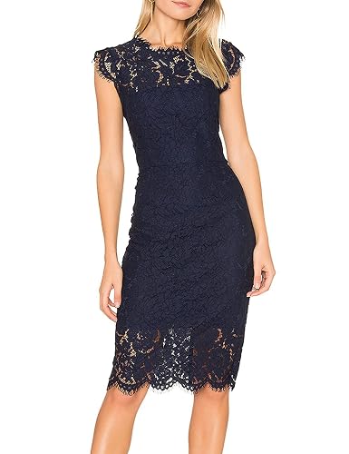 MEROKEETY Women's Lace Floral Cocktail Wedding Guest Elegant Formal Dresses | Sleeveless, Crew Neck, Knee Length, Full Lace, Slimming Sheath Midi Dress, Classy, Tea Party, Bridesmaid, Mother of the Bride