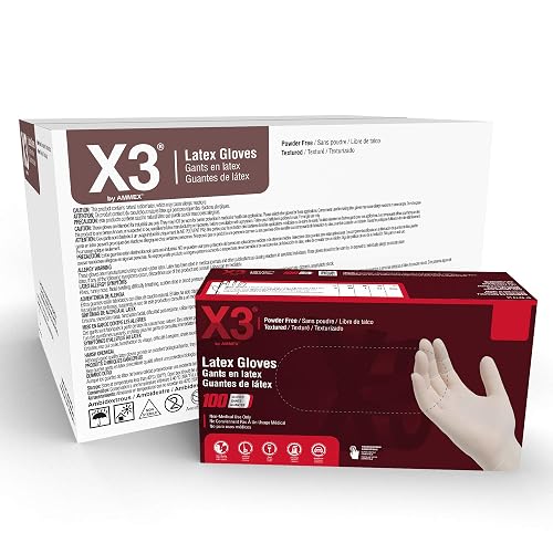 X3 Industrial Ivory Latex Gloves, Case of 1000, 3 Mil, Size X-Large, Powder Free, Textured, Disposable, LX348100