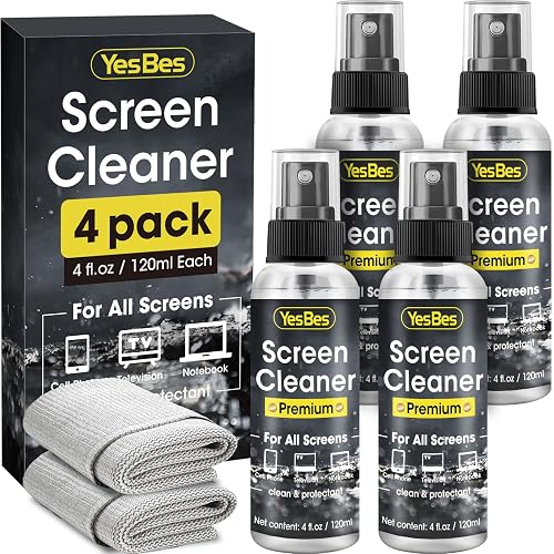 Screen Cleaner Spray 16oz (4oz x 4 Pack) - TV & Computer Screen Cleaner with 2 Microfiber Cloths for Multiple Devices
