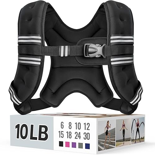 Zeerun Weighted Vest, 6/8/10/12/15/18/20/24/30LB for Men Women | Reflective Stripe Adjustable Buckle, Comfortable Durable Rucking Vest for Walking Running Strength Training
