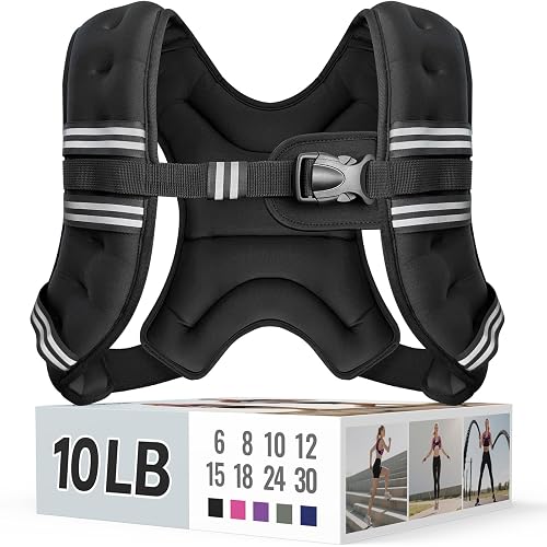Zeerun Weighted Vest, 6lb/8lb/10lb/12lb/15lb/18lb/20lb/24lb/30lb for Men Women, Reflective Stripe Adjustable Buckle, Comfortable Durable Rucking Vest for Walking Running Strength Training