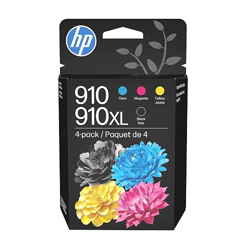 HP Original 910 Cyan, Magenta, Yellow / 910XL Black Ink Cartridges (4-Pack) | Works OfficeJet 8010, 8020 Series OfficeJet Pro 8020, 8030 Series | Eligible for Instant Ink | 3JB41AN