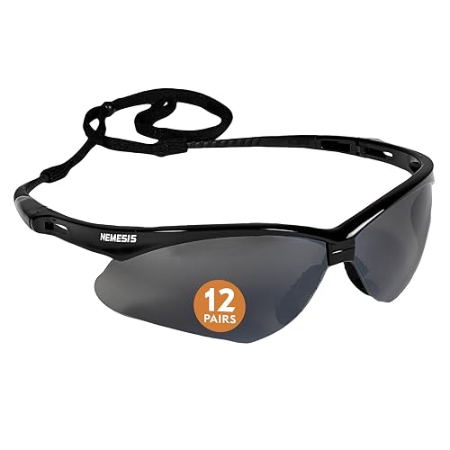 KLEENGUARDTM V30 NemesisTM Safety Glasses 25688 with Mirror Coating Smoke Lenses Black Frame Unisex Sunglasses for Men and Women