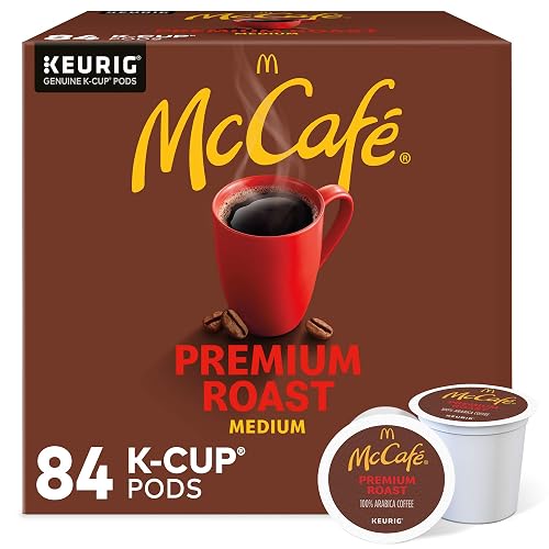 McCafe Premium Roast Medium Roast Coffee, K-Cup Pods, 84 Count | Rich Aroma Smooth Body and Clean Finish, Responsibly Sourced, Kosher, Compatible with all Keurig Brewers