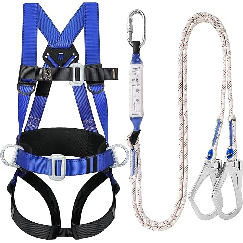 TT TRSMIMA Safety Harness Fall Protection Kit: Roofing Harness for Work | Men Construction Climbing Fall Arrest Safety Harnesses with Shock Absorbing Lanyard Rebar Hook Waist Pad