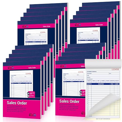 20 Pack Sales Order Book Bulk, 2-Part Carbonless Receipt Form Invoice, White/Yellow, 5-7/16 x 8-7/16 Inches,General Purpose Sales Book for Small Businesses and Service Providers, 40 Sets per Book