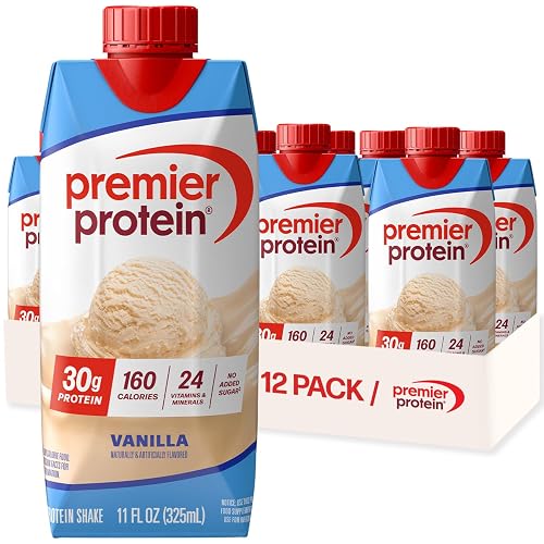 Premier Protein 30g High Protein Shake, Vanilla, 12 Pack | 160 Calories, 24 Vitamins & Minerals, No Added Sugar, Supports Muscle Health, Gluten-Free, 11 oz