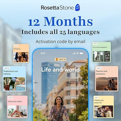 Rosetta Stone Sapphire Learning Software, ALL 25 Languages Included, 12 Month Subscription, Compatible with PC, Mac, iOS, Android, Online Code, Learn to Speak Spanish, French, English, Japanese, German, Italian and More