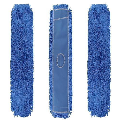 Commercial 48 Inch Dust Mop Head: Replacement Heavy-Duty Sweeper and Janitorial Industrial Dust Mop Head for Floor Cleaning, Office, School, Restaurant, Hospital (3 Pack - Blue)