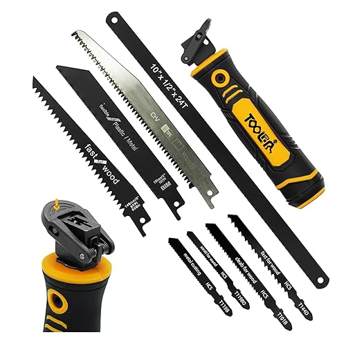 8-In-1 Multi Blades Hand Saw, Drywall, Hacksaw, Jab Saw & Wood Cutter Tool | Blade Quick Change Mechanism, For Cutting Drywall, Wood, Metel, Plastic, Plywood. Lightweight manual saw