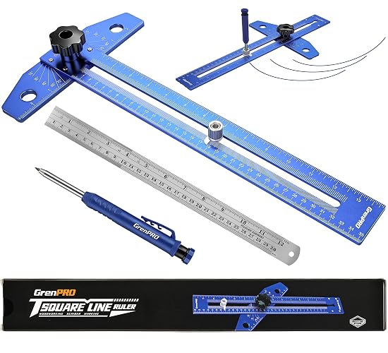 GRENPRO Speed Combination T-Square Woodworking Carpenter Angle Finder Ruler | Includes Carpenter Pencil & Steel Ruler, Aluminum Slide Scribe, Framing & Combination Square, Drafting Tools Marking Gauge