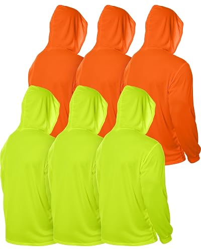 JaGely 6 Pcs Adult Hi Vis Long Sleeve Hoodies Safety Shirts Bulk Men's High Visibility Long Sleeve Construction Workout Shirt