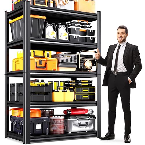 JOJUOU Heavy Duty Garage Shelving, 5-Tier Adjustable All Metal Storage Rack for Tools, Storage Bins Utility Steel Shelf for Garage, Warehouse, Basement, Pantry & Workshop, 71" H x 35" W x 16" D