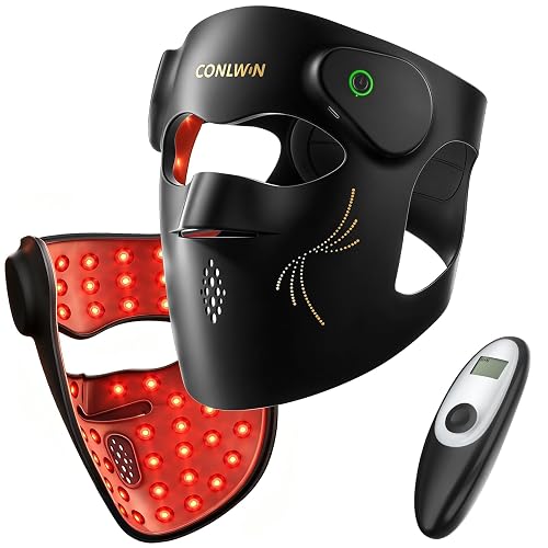 CONLWIN 4D Cordless Red Light Therapy Mask for Face, 9 Modes with 850nm NIR | 300g Ultra-Light LED Face Mask for Acne & Anti-Ageing, 280 LEDs, Rechargeable, Home Travel Skincare Gift for Women Mom
