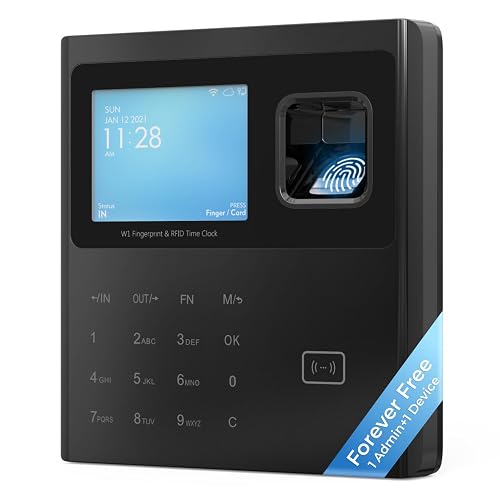 ANVIZ W1 Pro Fingerprint Time Clocks for Employees Small Business | Forever free Cloud Software for 1 admin and 1 device, Biometric Clock in and Out Attendance Machine, Black