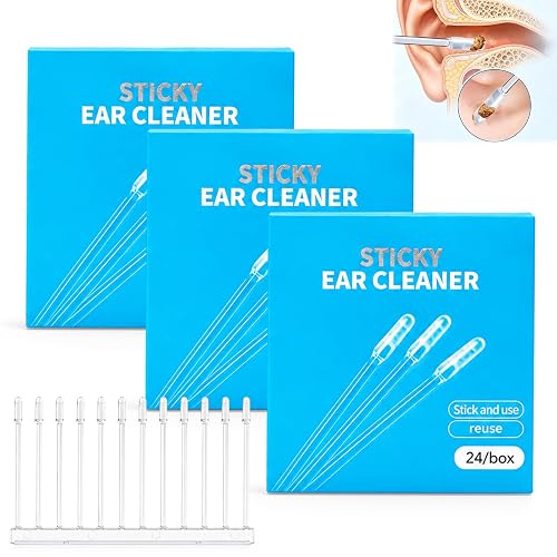 Earclear Sticky Ear Cleaner Reusable Tool, 72 Pcs Reusable Adhesive Ear Cleaner with Soft Resin Tip, Washable Ear Pick for Dry Earwax, Gentle Ear Care Kit for Adults and Hearing Aid Users