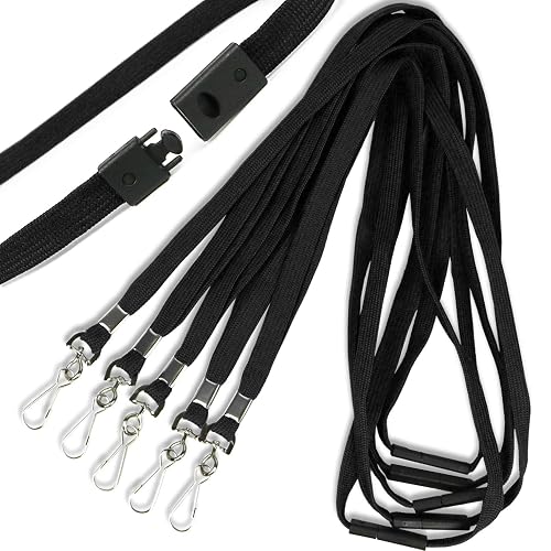 Safety Breakaway Lanyard with J-Hook Flat Lanyards for ID Badges Cruise Lanyard Bulk Preimum Lanyards for Women/Men Business Card NameTag Holder Lanyards Employee Students (Black, Breakaway 100 Pack)