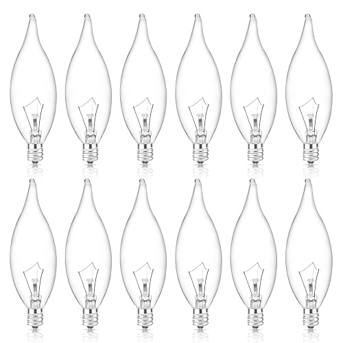 60W Candelabra Light Bulbs, E12 B10 Clear Candle Base Bulb with Warm White 2700K, 600 Lumen Dimmable, 120V Incandescent Chandelier Light Bulbs for Pendants, Ceiling Fan, Wall Sconces (12-Pack)