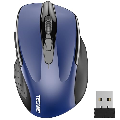 TECKNET Wireless Mouse, 2.4G Ergonomic Computer Mouse, 2600 DPI, Blue | Ergonomic Design with Side Grips, Adjustable DPI, 2-Year Battery, Compact Size, USB-A Plug & Play, Wide OS Compatibility
