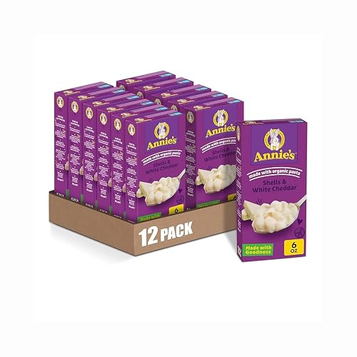 Annie's White Cheddar Shells Mac & Cheese with Organic Pasta, 6 oz, 12 pk | Made with Organic Pasta, Real White Cheddar Cheese, No Artificial Flavors, Ready in About 10 Minutes