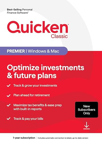 Quicken Classic Premier for New Subscribers| 1 Year [PC/Mac Online Code]